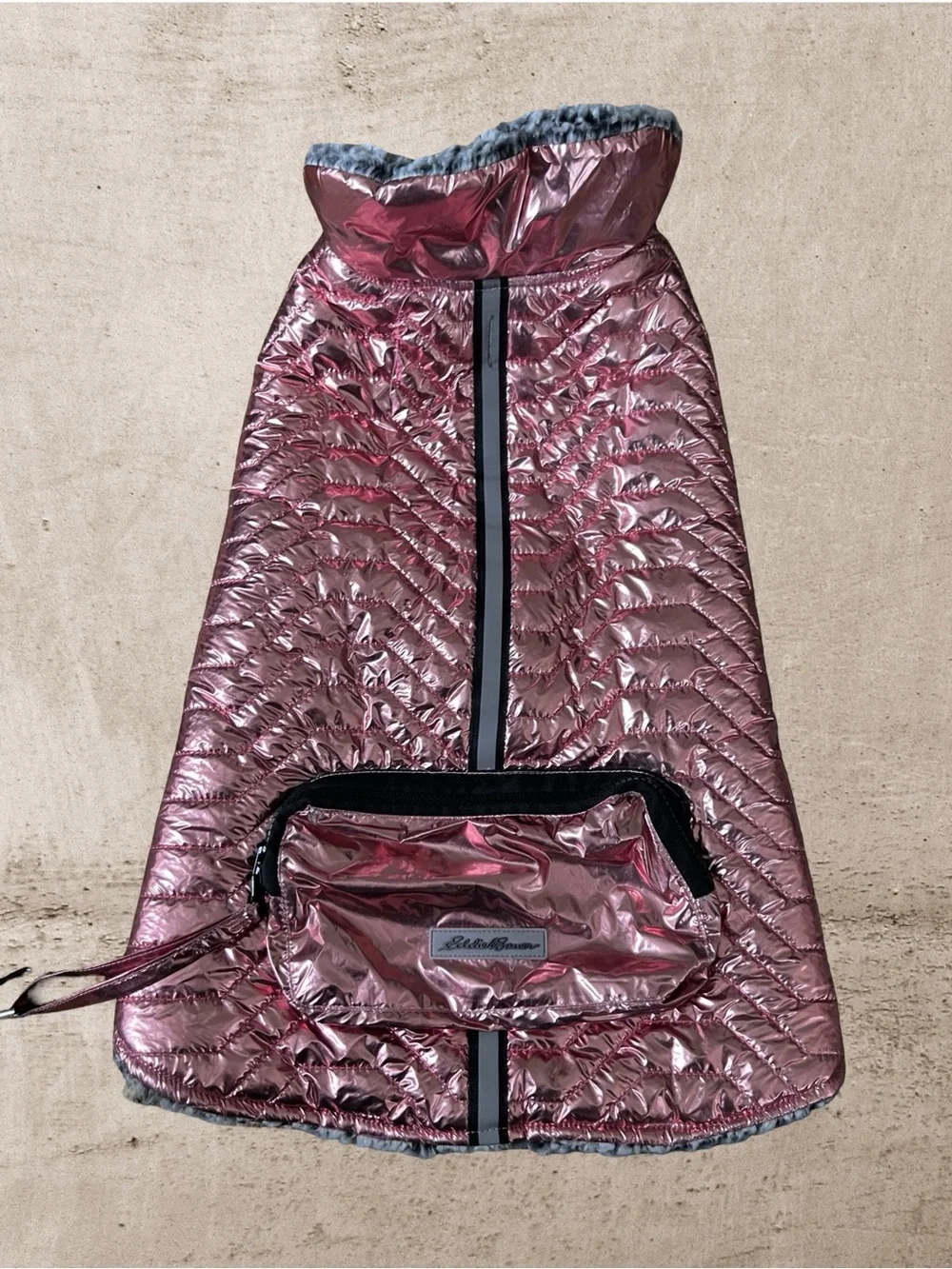 Eddie Bauer Pink Gold Quilted Pet Coat with Front Pocket